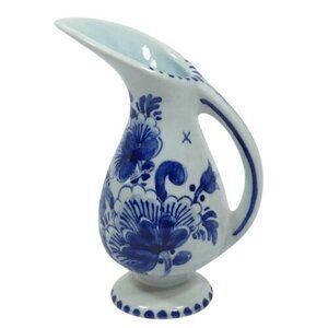 Vintage Hand Painted Delfts Schoonhoven Small Blue & White Pitcher Marked 1102